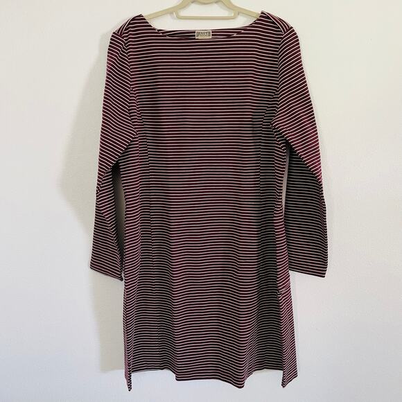 NWT Duluth Trading Ponte Pro Long Sleeve Boat Neck Dress XXL Striped Maroon Knee - Picture 1 of 10